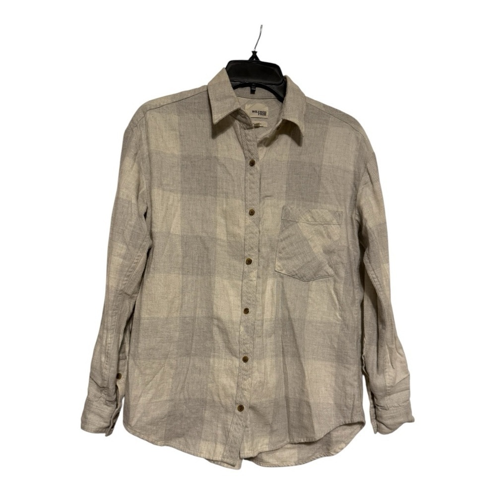 Wilfred Free 100% Cotton Gray and White Plaid Button Down Flannel Shirt Size XS